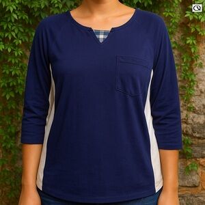 LITTLE YELLOW BUTTON Mixed Media Navy Burnout Long Sleeve Tee, L